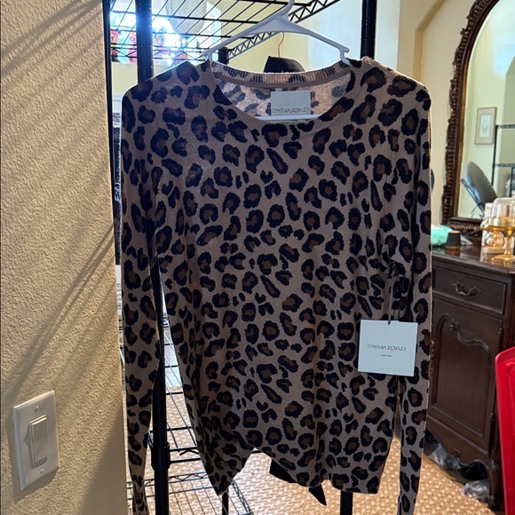 Cynthia Rowley Sweaters - Cynthia Rowley Black and Tan Leopard Sweater-Cashmere NWT